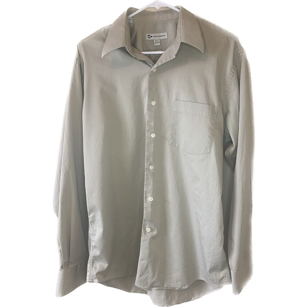 Wilke-Rodriguez  Long Sleeve Button Up Cotton Mens size 15 1/2 34/35 Solid Tan